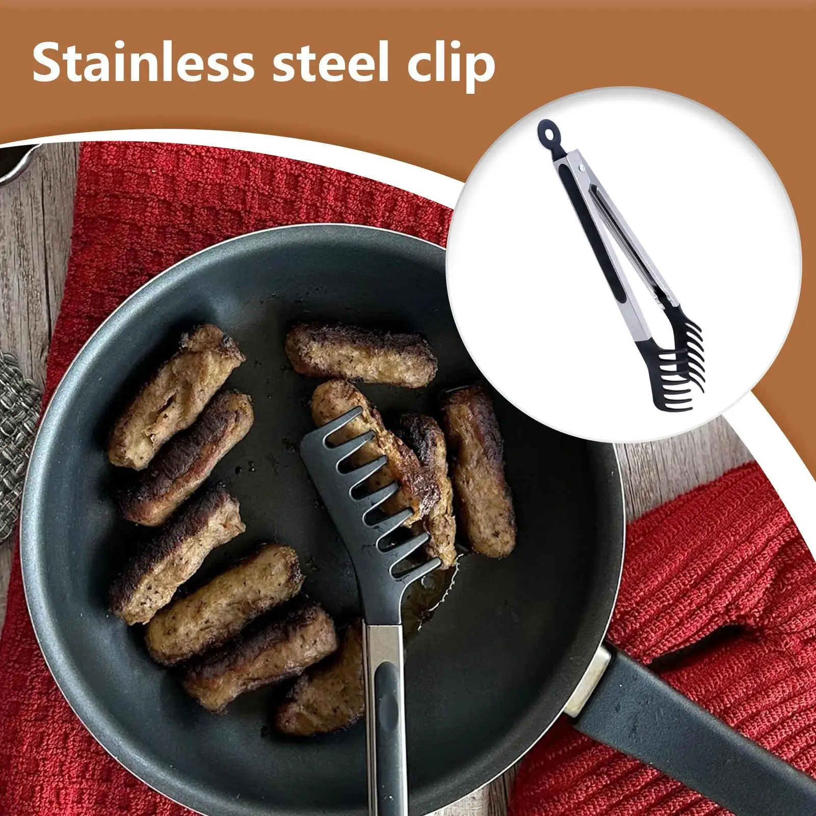 Pasta Tongs Stainless Steel Heat-Resistant Noodle Spoon Server Rust-Proof Food Clip with Long Handle Cooking Tool for Kitchen
