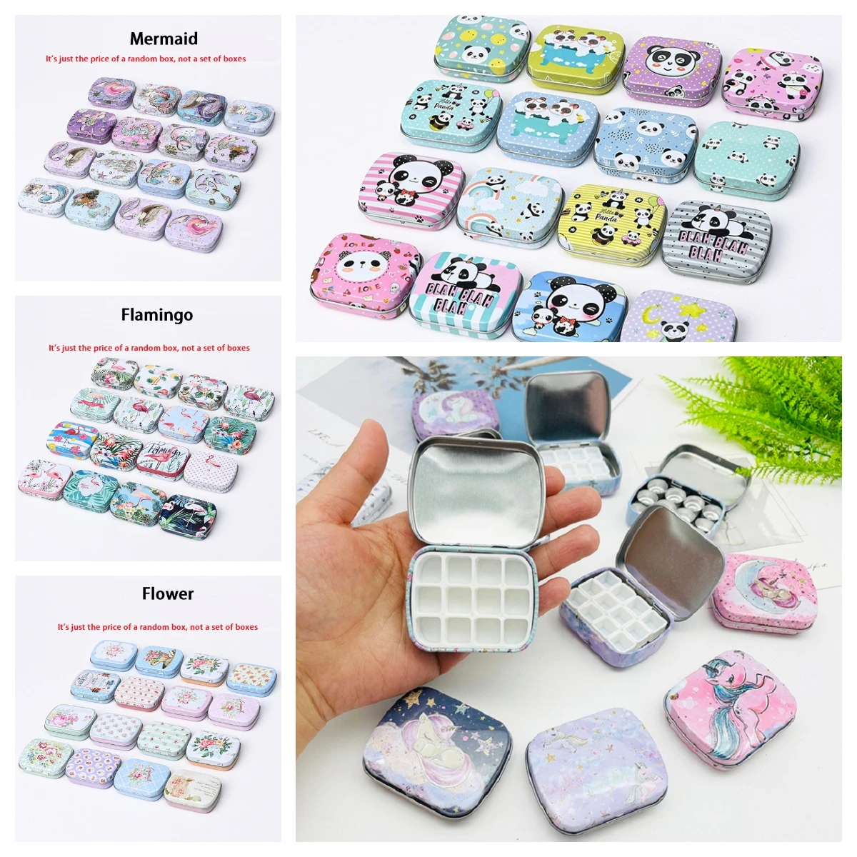 

1PC Cartoon Flamingo Watercolor Box 12/24grid Mini Portable Nail Polish Glue Storage Box Watercolor Palette Travel Painting Box