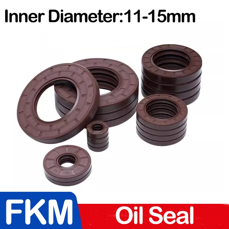 Inner Diameter 11-15mm,Brown FKM Framework Oil Seal TC Fluoro Rubber Gasket Rings Cover Double Lip with Spring for Bearing