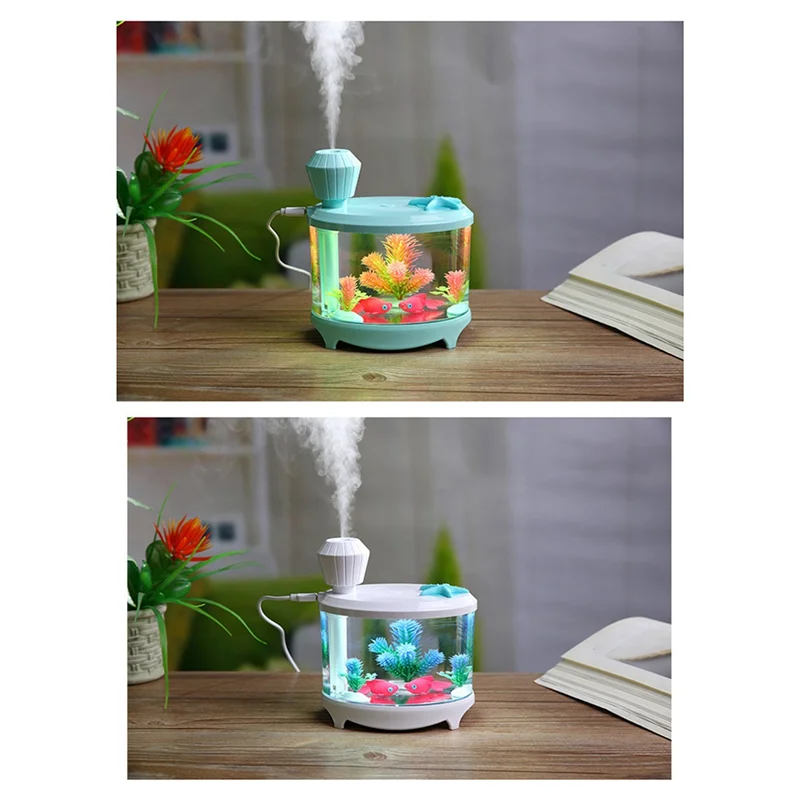 Creative Fish Tank Air Humidifier Diffuser Colorful Night Light DC5V USB Mini Mist Maker 460ML Water Diffuser White