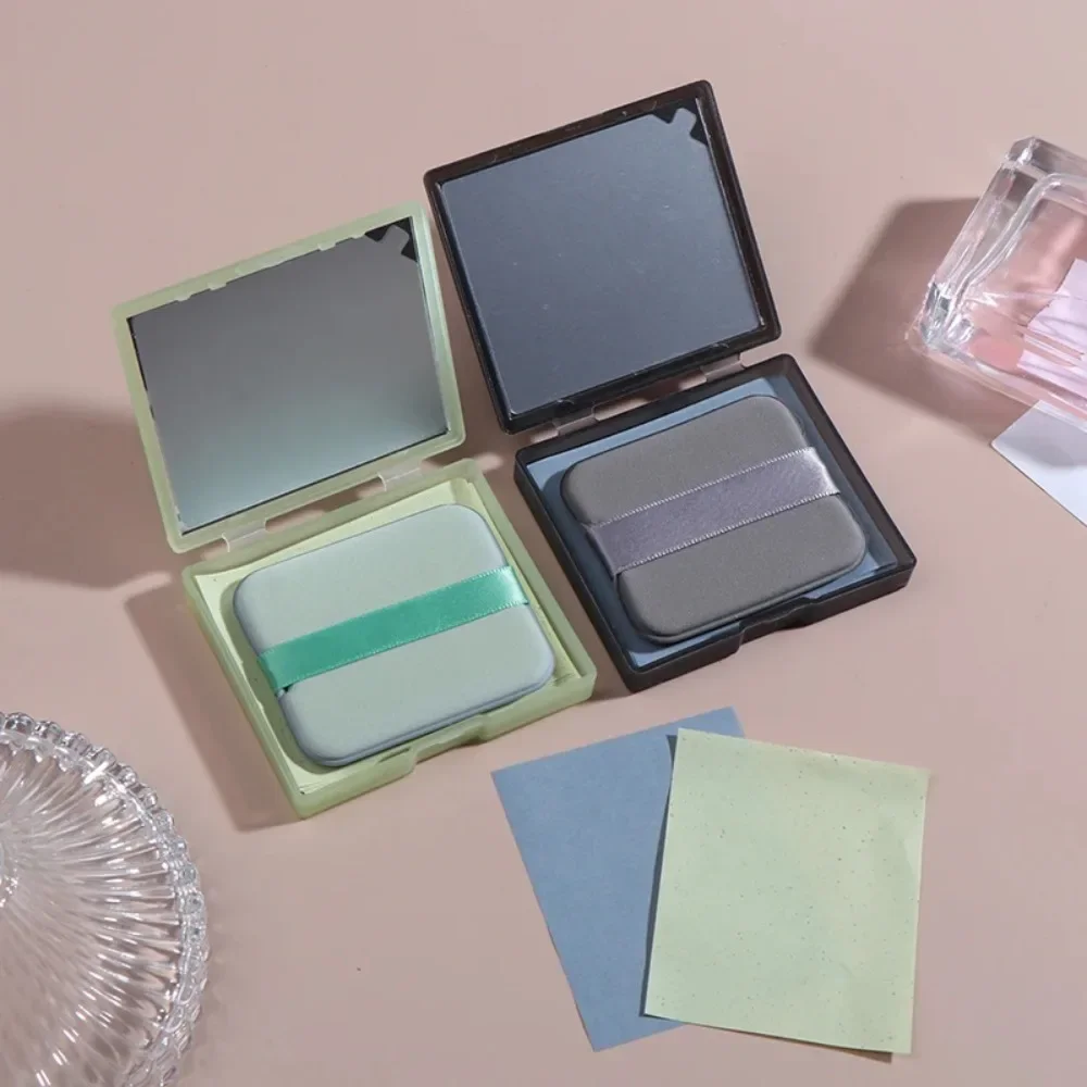 100 Stück Bambus-Löschpapiere mit Spiegel und Make-up-Puff, erfrischende tragbare Geräte, Ölkontroll-Werkzeug-Set, Gesichtsöl-Absorbierende Blätter, Pflege