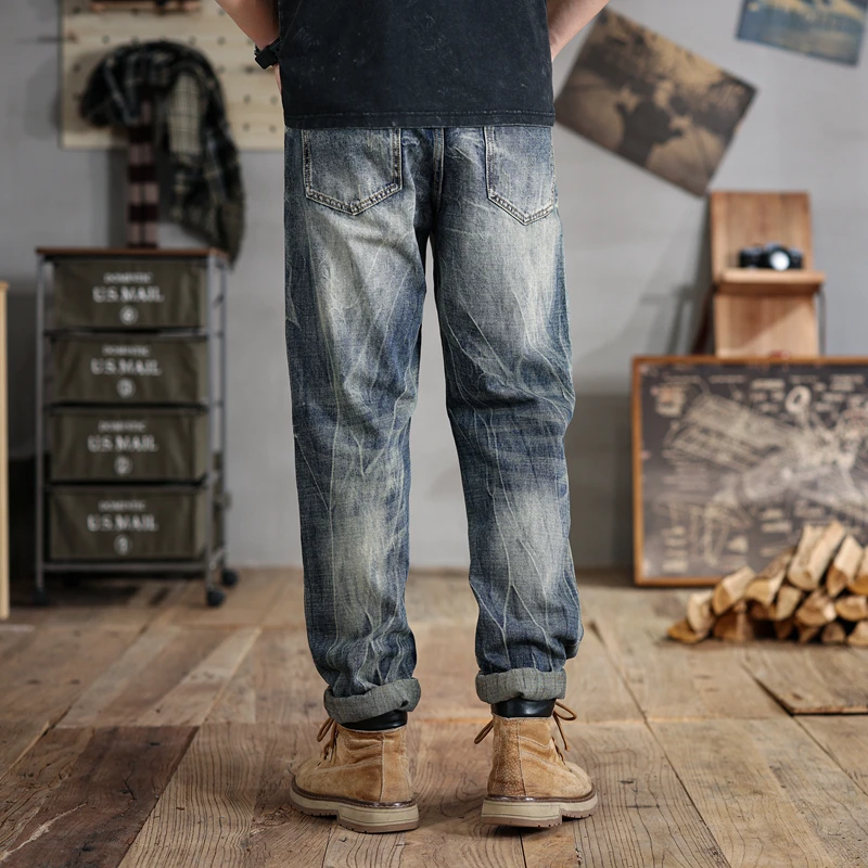 28-48Size Fat Jeans Men's Loose Straight Washed All-Match Fashion Street Retro Distressed plus-Sized Men's Pants