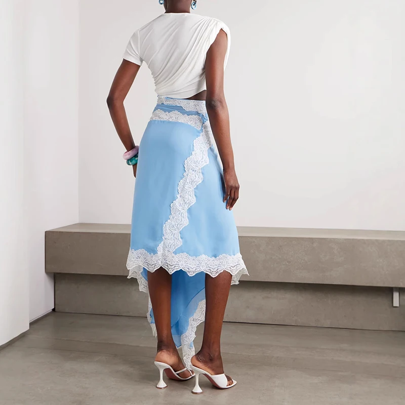 Zomer O-hals Korte Mouwen Lange Jurk Kant Patchwork Dames Avondjurk Nieuwe 2025, Modieuze Holle Onregelmatige Maxi-jurken