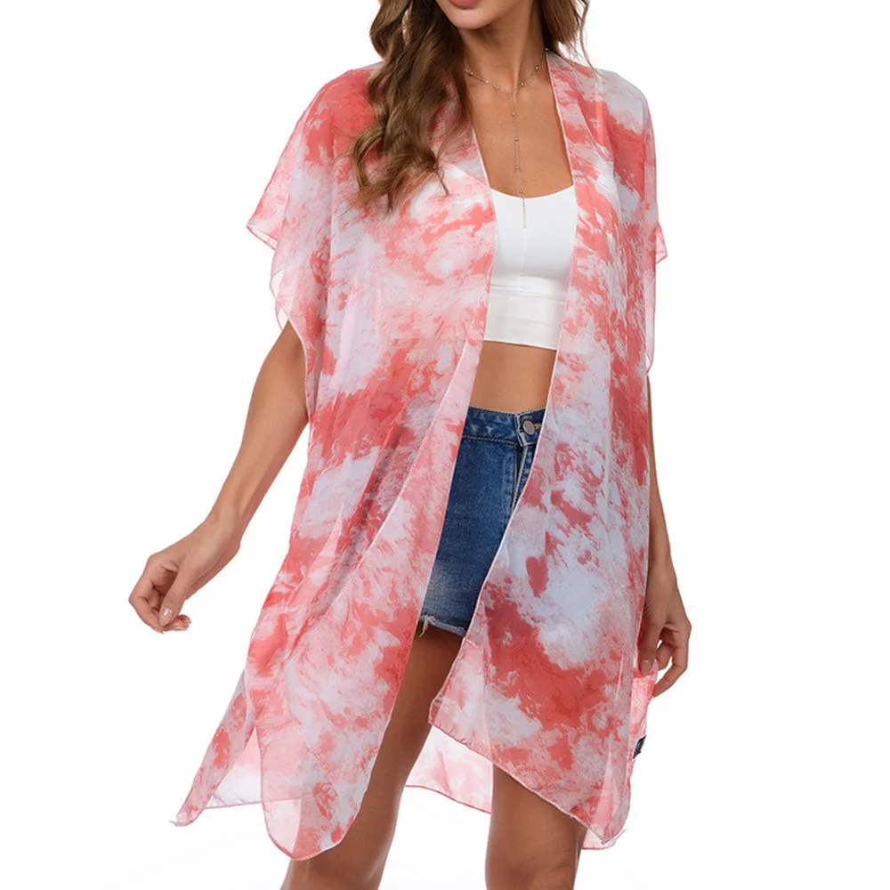 Women\'s Tops Boho Loose Floral Coverups Beach Swim Bikini Kimono Cardigan Bathing Suit Cover Ups Blouse Swimwear Resort Wear