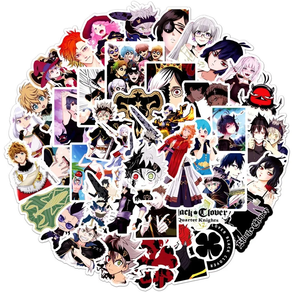 50PCS Black Clover Animation Graffiti Waterproof Stickers Personalized Creative Decoration Trend Refrigerator Cup