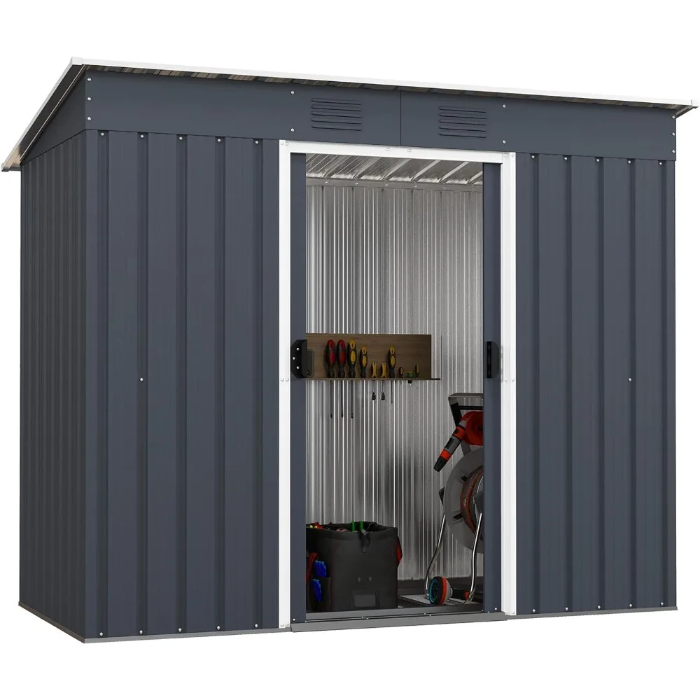 

Outdoor Storage Shed with Floor Foundation, 3.2 FT x 6.7 FT Weather-Resistant Metal Tool Shed w/Air Vents & Lockable Door