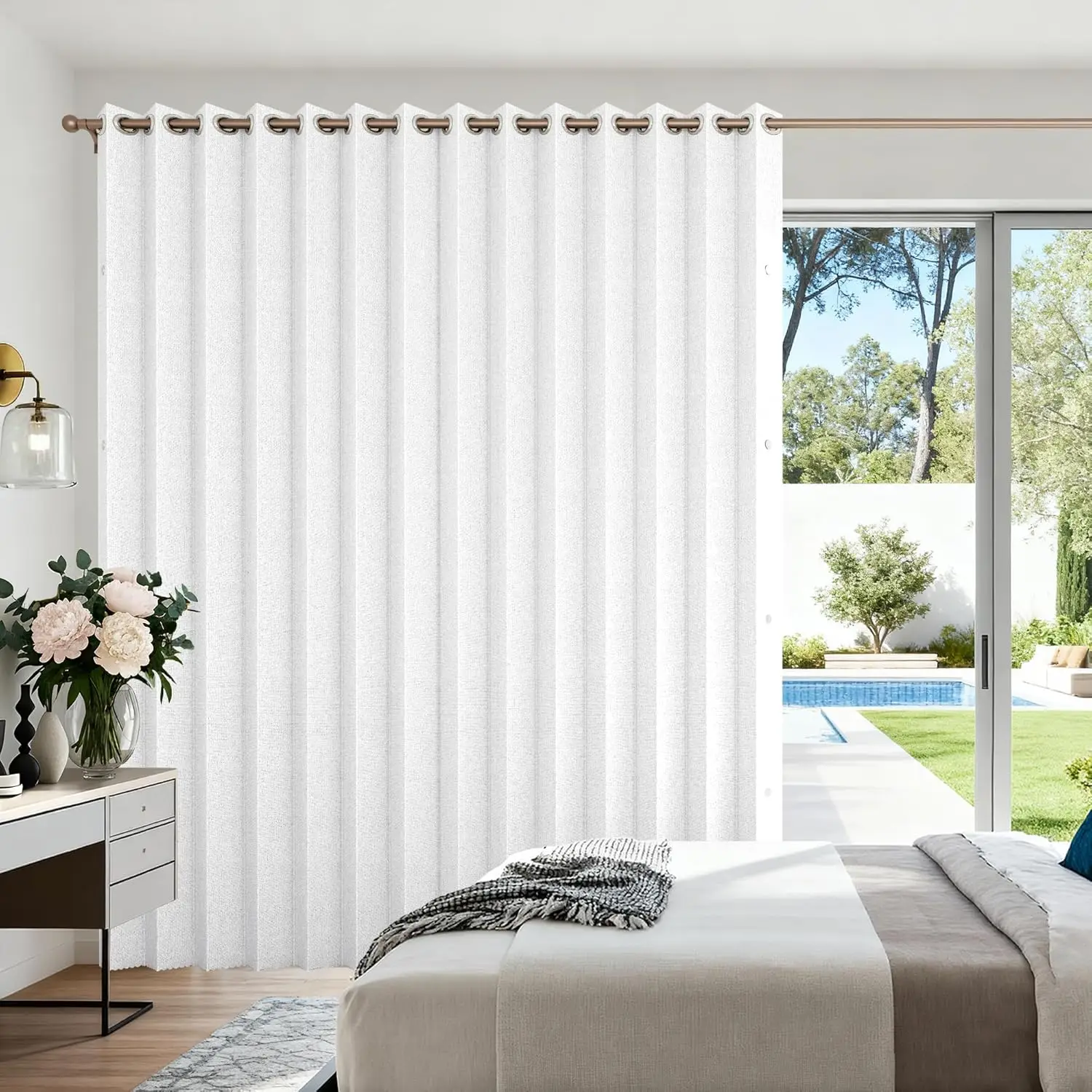 

Fabric Vertical Shades & Blinds, 100% Blackout Door Shades for Sliding Doors, White Panel W100 x L84