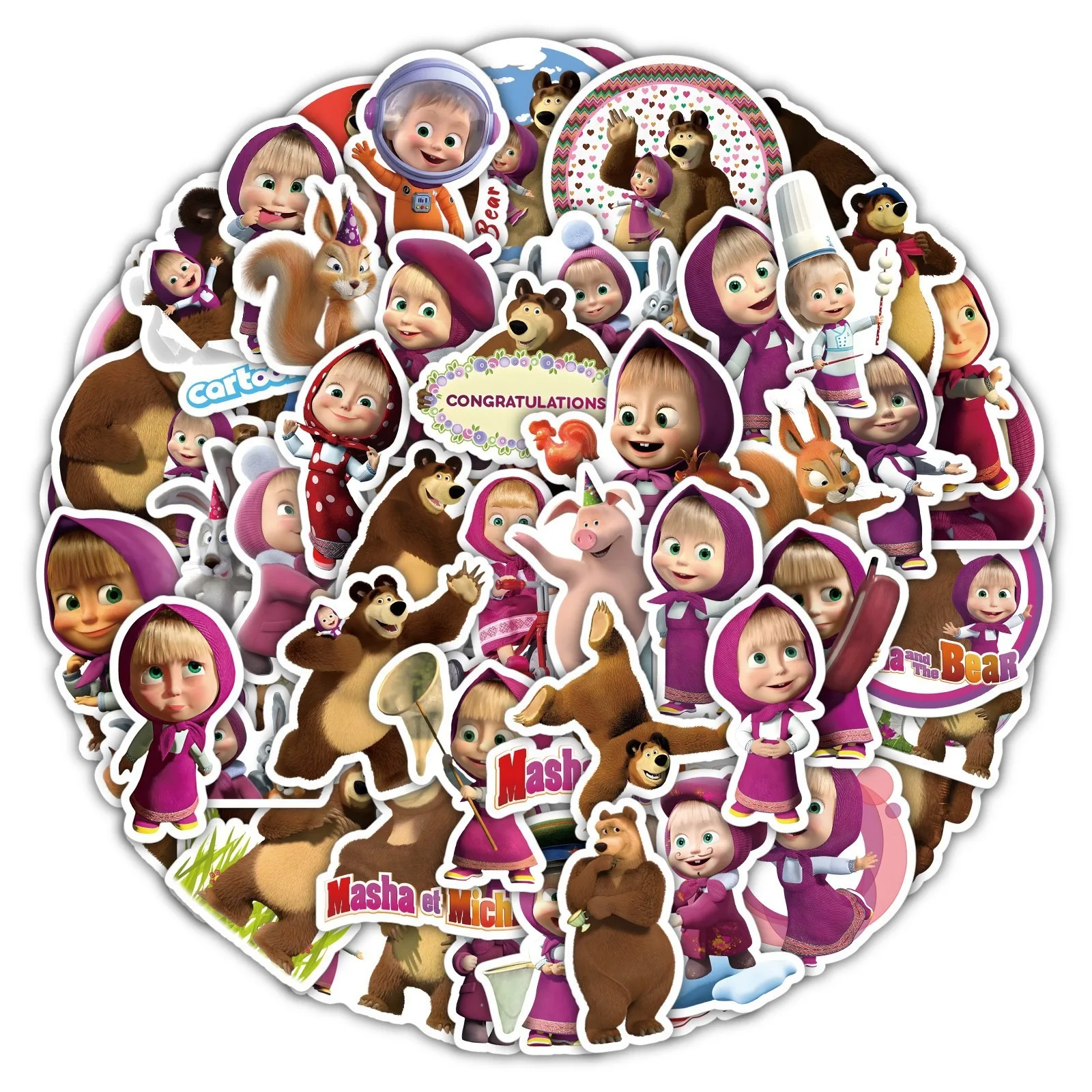 60pc/Lot  Not Repeating  Masha and The Bear  Waterproof Stickers Party Decoration Kids Favor