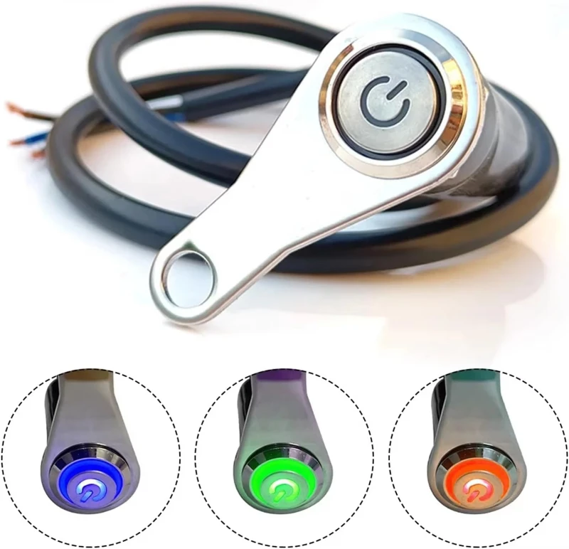 Interruptor de Guidão para Moto com LED, Cilindro de Chave Liga/Desliga, Montagem em Alumínio, À Prova D'água 12V, para Farol de Neblina e Buzina de Moto