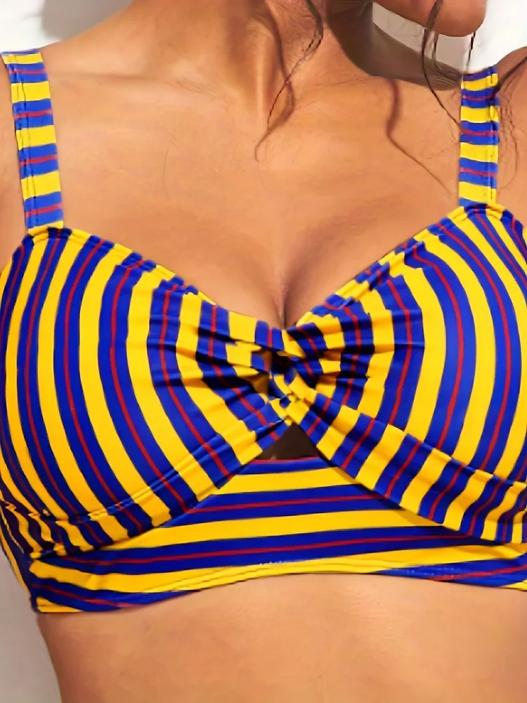 Women Holiday Large Size Strip Print Bikini Sets Sexy Corset Holiday Swimwear Women Lingerie Bathing Suit Beach Two Piece Suit