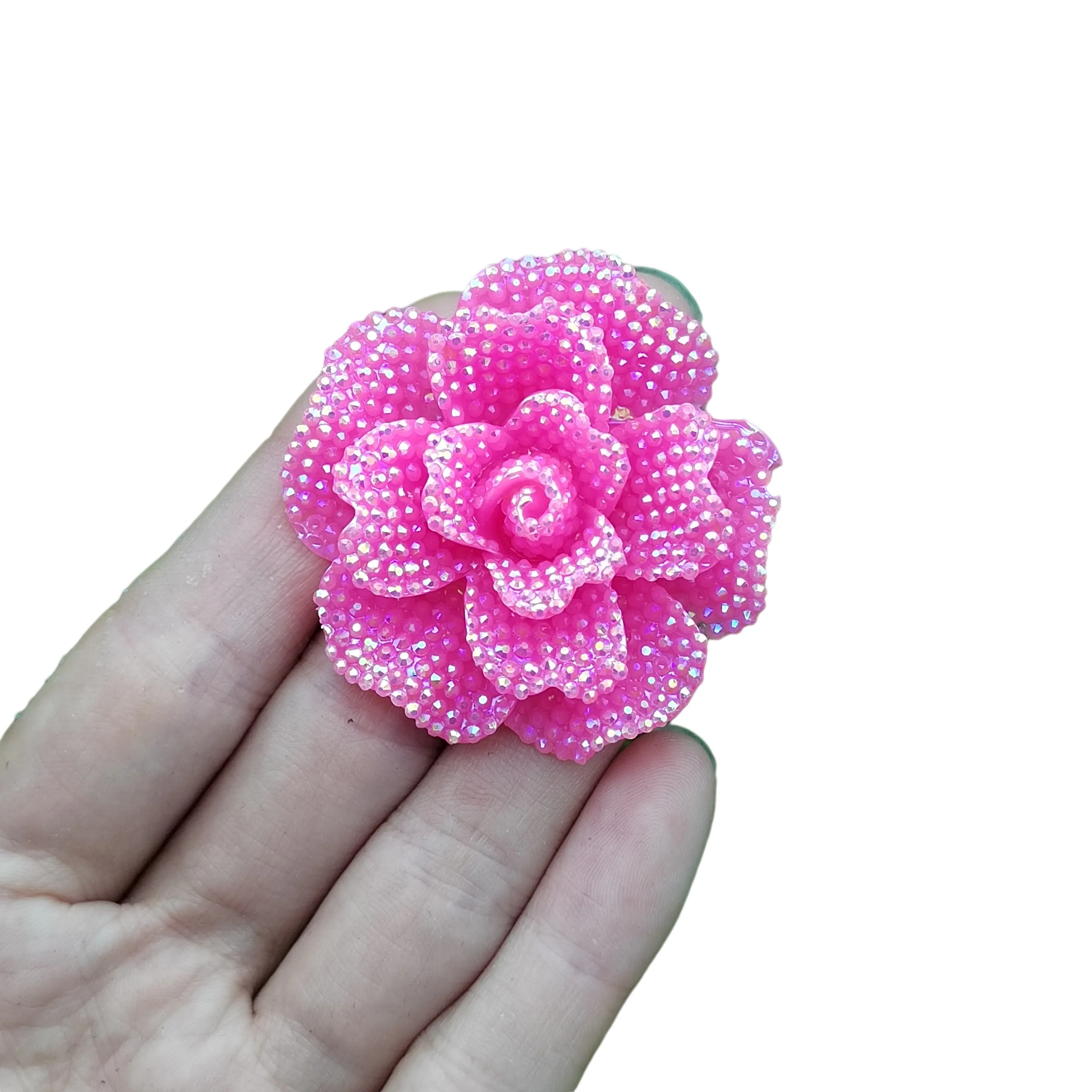 45MM Flatback Undrilled Rhinestone Rose Flower Flatback Cabochons No Hole Resin Flat Back Crafts For Jewelry Making