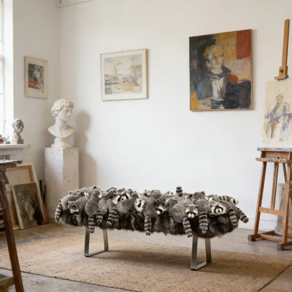 

%J Modern Creative Bench Teddy Bear, Lemur, Mammoth Stool Chair with Solid Wood/Metal Legs for Entryway, Hotel & Villa