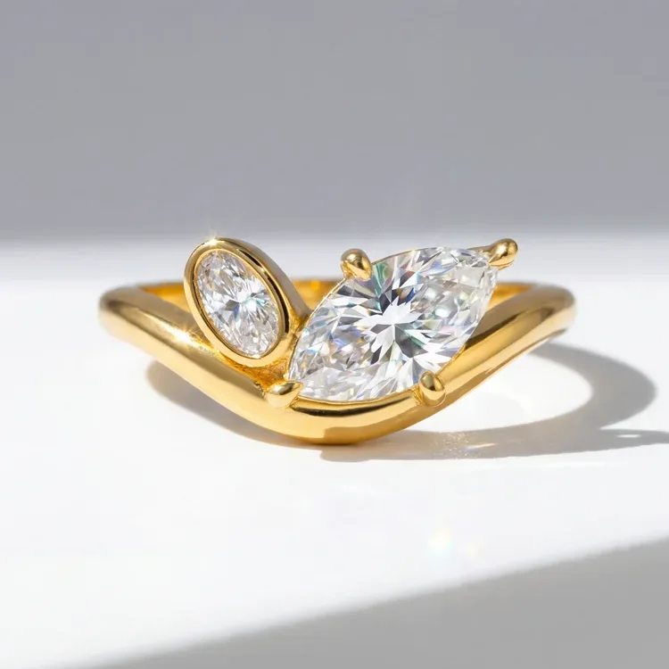 925 Sterling Silver Luxury Fashion V Shape Marquise Zircon Ring For Women Engagement Party Daily Wear High Quality Fine Jewelry