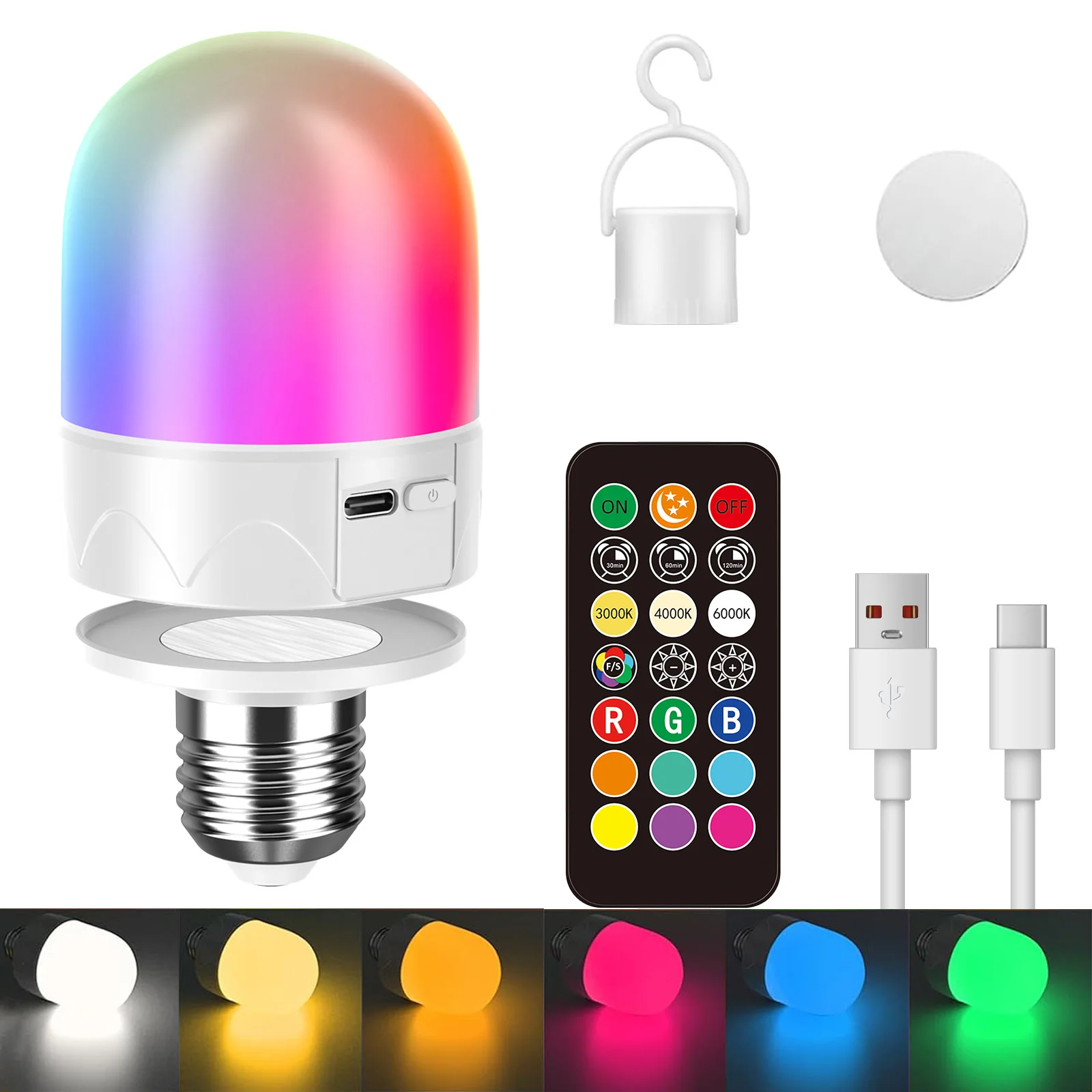 

Перезаряжаемая магнитная светодиодная лампа с дистанционным управлением, 9 цветов + 3 цветовой температуры + таймер, беспроводной магнитный ночник