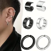 2pc Men's Stainless Steel Ear Bone Clip Earrings - Fashionable and Durable Ear Clips for Men Non-Piercing Fake Earring Jewelry