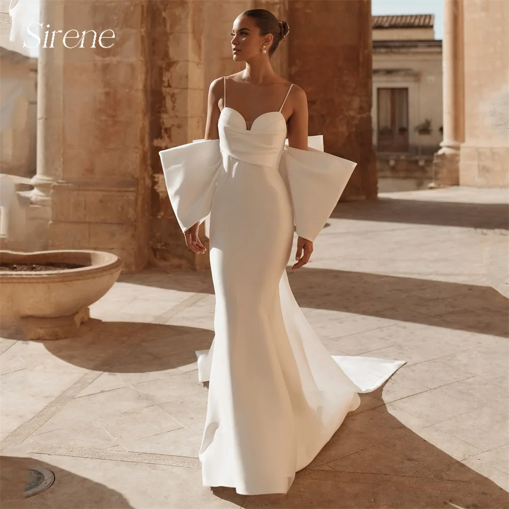 

Sirene Modern Mermaid Wedding Dress Sweetheart Off The Shoulder Spaghetti Straps Bow Bride Gown Vestidos De Noiva Customized