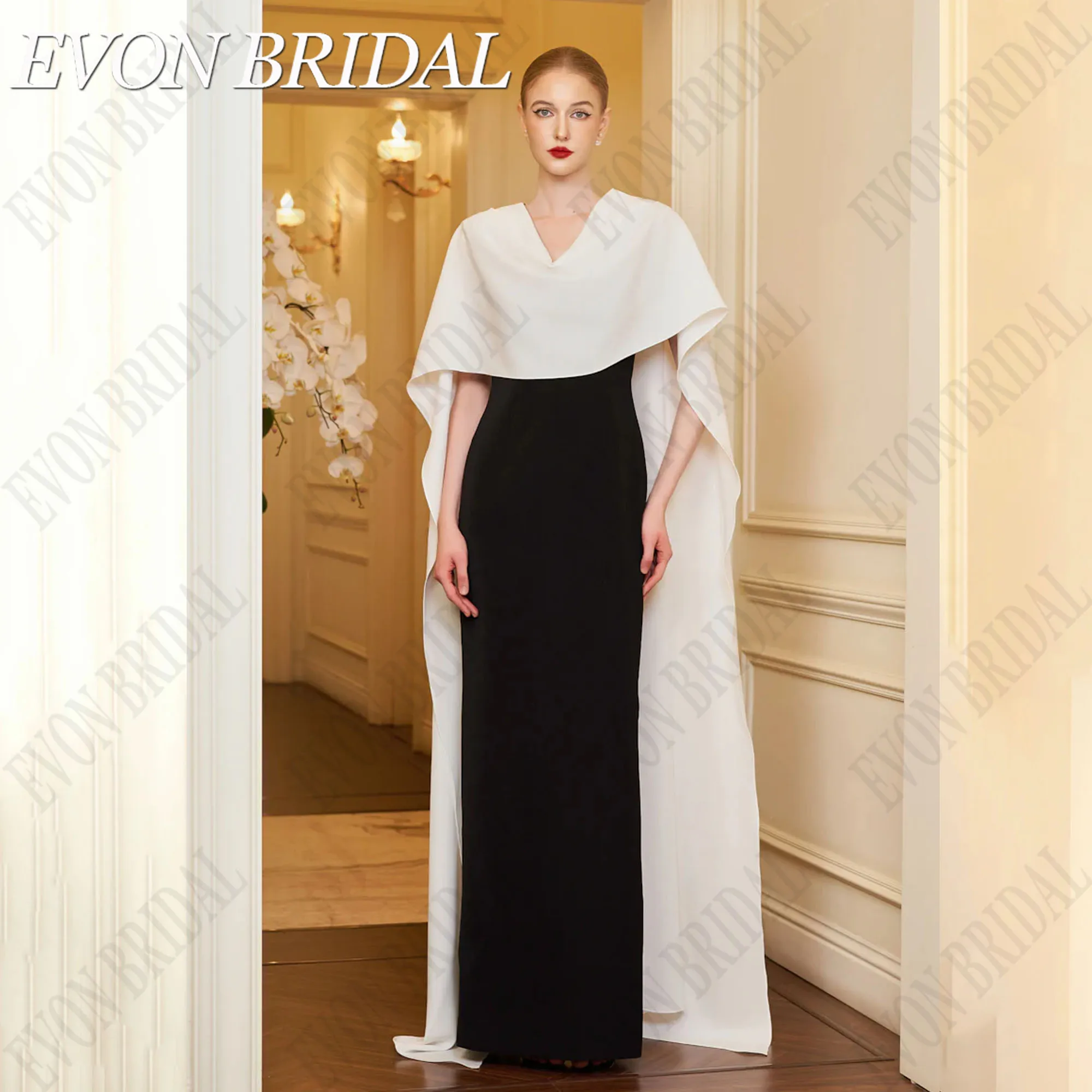 

EVON BRIDAL Black And White Contrast Color Celebrity Evening Dresses Mermaid Sleeveless Simple vestidos de ocasião Customized