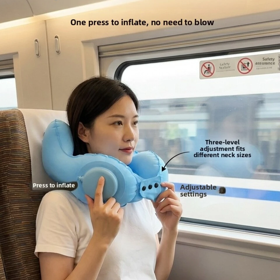 Portable Inflatable U-Shaped Pillow Office Air Travel Neck Support Velvet Cheek Rest Creative Gift Simple Modern Style
