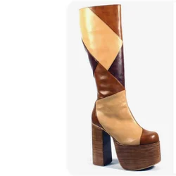 Mixed Color Chunky Heel Boots Platform Round Toe Square High Heel Shoes for Women High Heel Fashion 2023 New Zapatillas Mujer