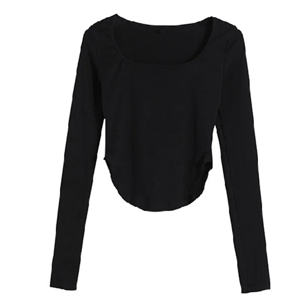 

U-neck Solid Tee Retro Long Sleeve Top Casual Fashion Retro Long Sleeve T Shirt Casual Fashionable Casual Wear