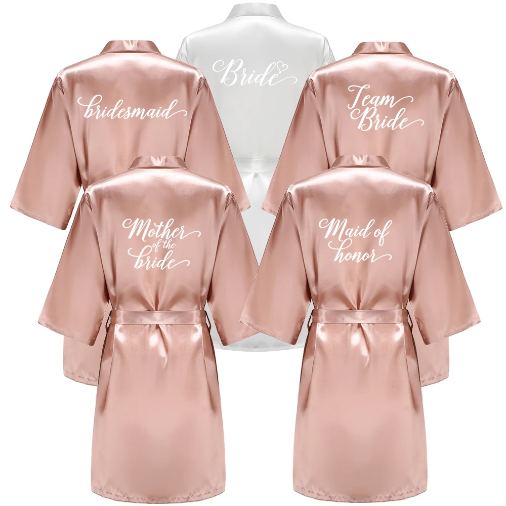 

Розово-золотой атласный халат для невесты и подружек невесты, свадебный халат, женская домашняя одежда, кимоно для мамы и подружки невесты