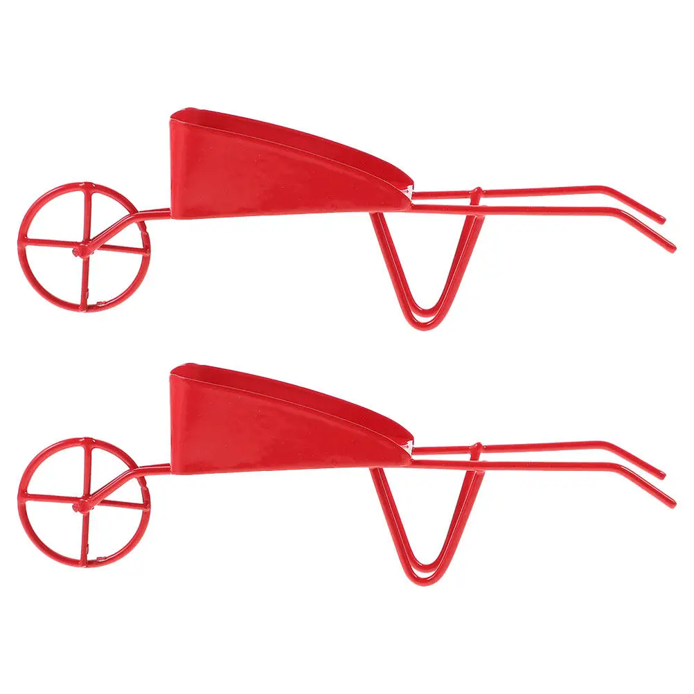 

2 шт. миниатюрных винтажных железных тачек, украшение для миниатюрного дома, аксессуары для микросцен, маленькая металлическая тачка для кукольного домика