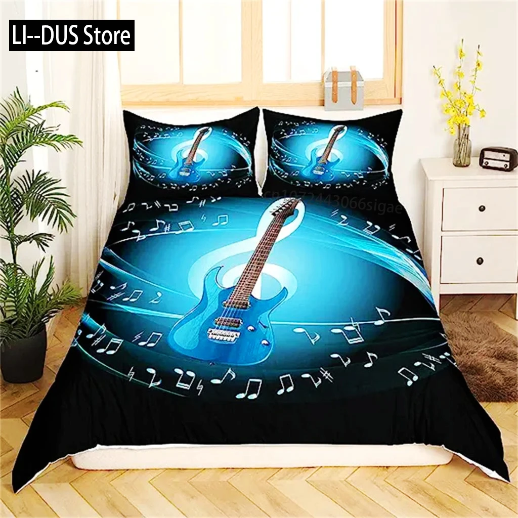 ثلاثية الأبعاد موسيقى الروك تحت عنوان الغيتار الملونة غطاء لحاف النار والمياه طقم سرير الحديثة رائع ستوكات البوليستر للهدايا الصبي