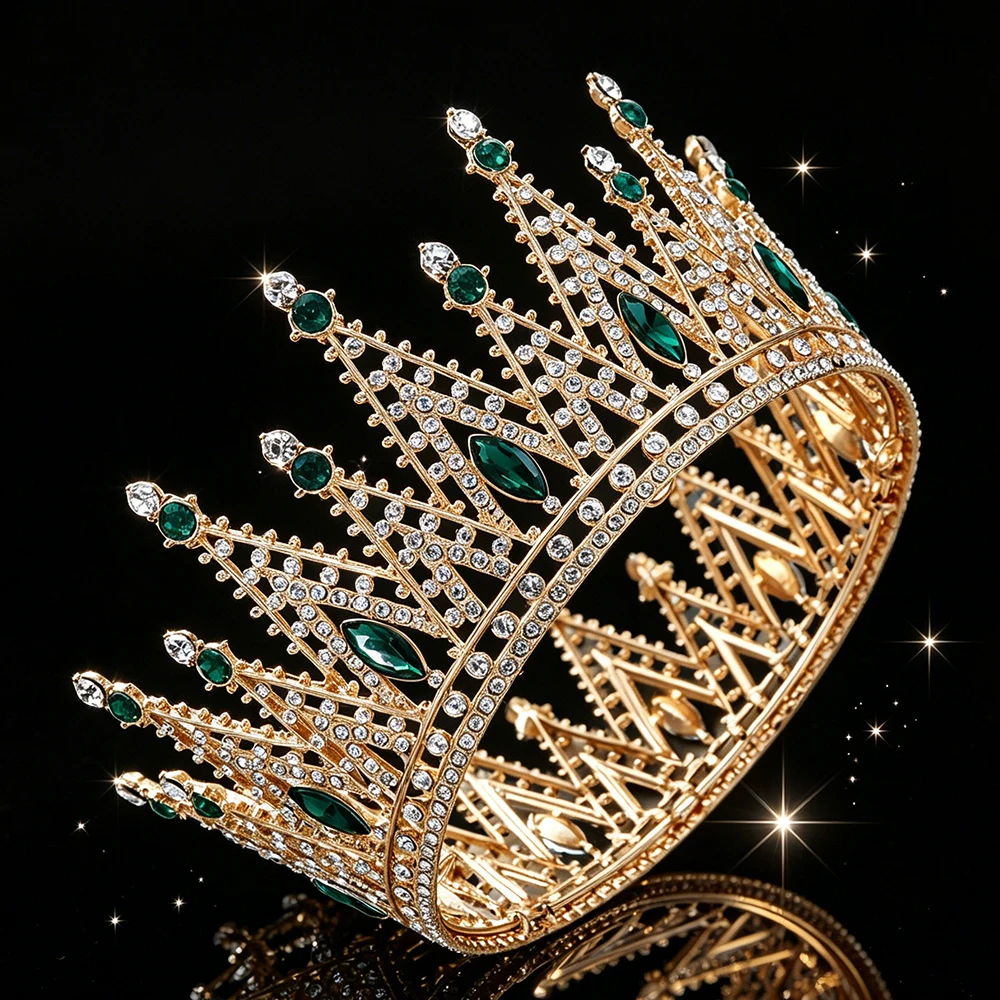 Rhinestone Full Round Queen Crown Sparkling Crystal Royal Tiara Elegant Regal Wedding Pageant Birthday Formal Evening Events