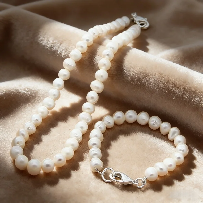 High Quality 925 Silver Natural Freshwater Pearl Bridal Jewelry Set Necklace Bracelet Sets for Women Wedding Trendy Jewelry