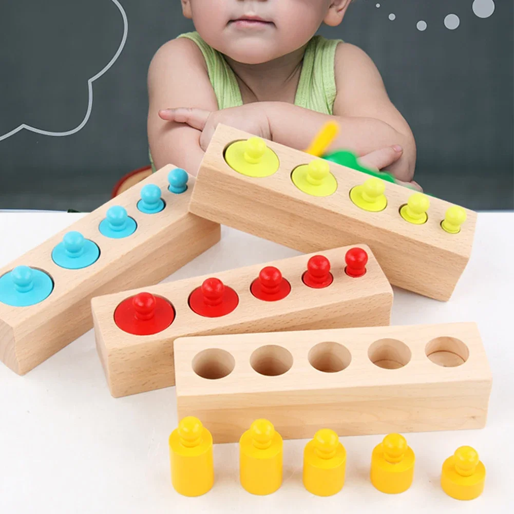 Montessori Knobbed Cylinders Blocks - 6 Pegs - Colorful Wooden Early Home School Toys - 4pcs Set Early Home School Toys Colorful