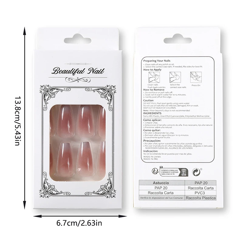 24 pçs gradiente meados trapézio imprensa em unhas gel reutilizável dicas de unhas temperamento feminino completo acabado unhas falsas