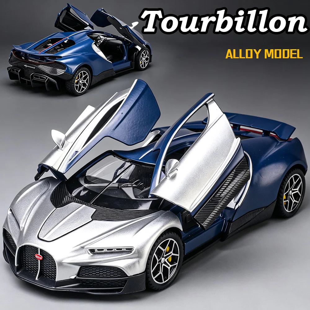 1:32 Tourbillon Atlantic Sportcar Diecast Model Alloy Toys Sound Light Pull Back Doors Can Be Opened Miniature Car for Kids Gift