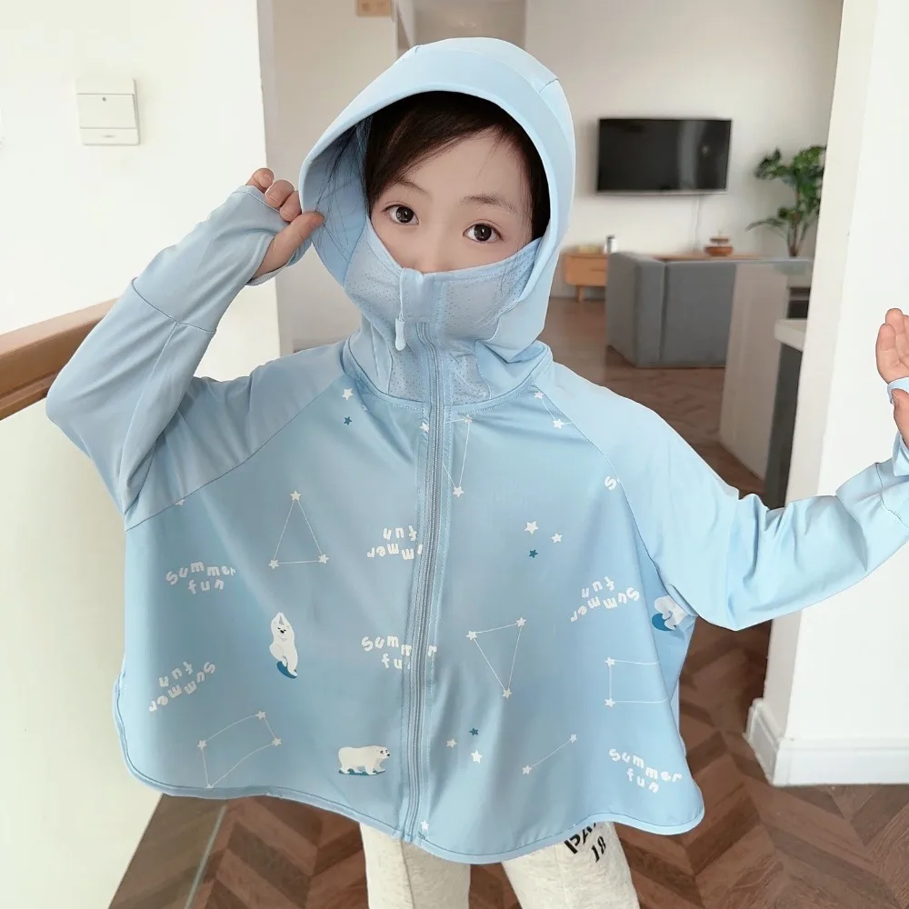 Hat Sunscreen Hoodie with Mask Veil Thin Long Sleeve Children Sun Protection Clothing Arm Sleeves UV Protection