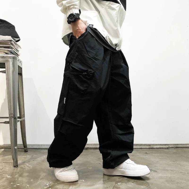 Korean Streetwear Loose Cargo Pants For Men Clothing Harajuku Multi Pocket Casual Straight Leg Pants Hip Hop Baggy Trousers Male