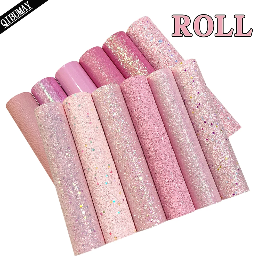 

QIBU 50x120cm Wholesale Pink Chunky Glitter Fabric Roll Snake Shiny Faux Leather Material for Bag Crafts DIY Hairbow Accessories