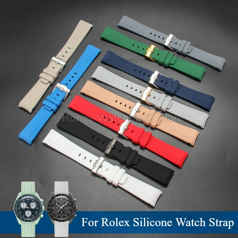 For Rolex Moonswatch Black Submariner Sports Rubber Watch Strap Sweat-Resistant 20mm Blue Orange Beige Quick-Release Steel Clasp