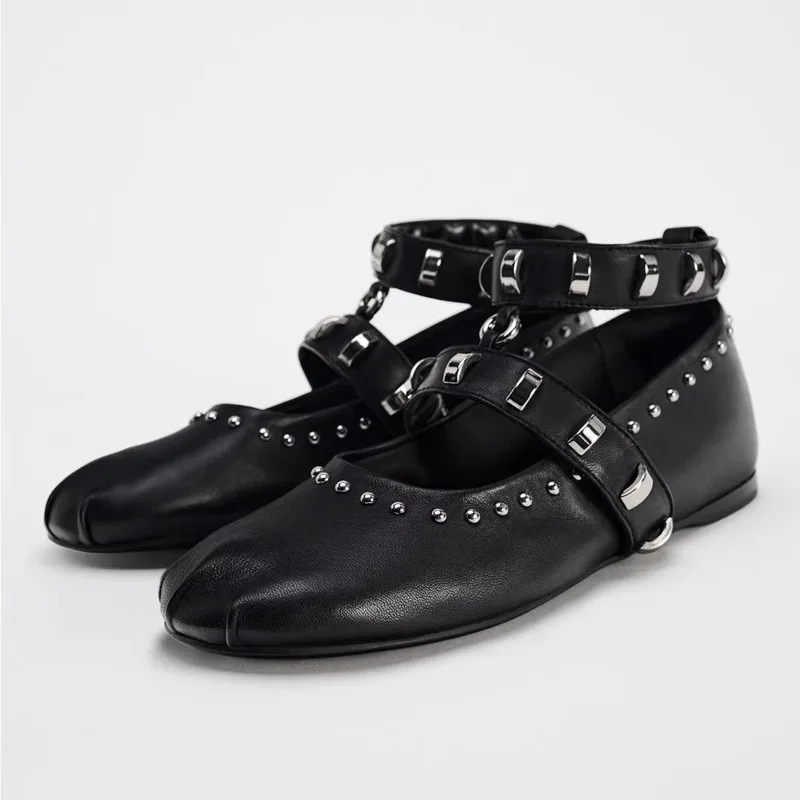 

Мэри Джейн, женская обувь на плоской подошве, модная женская обувь с заклепками, лоферы без шнуровки с круглым носком, уличная дышащая повседневная обувь, новинка