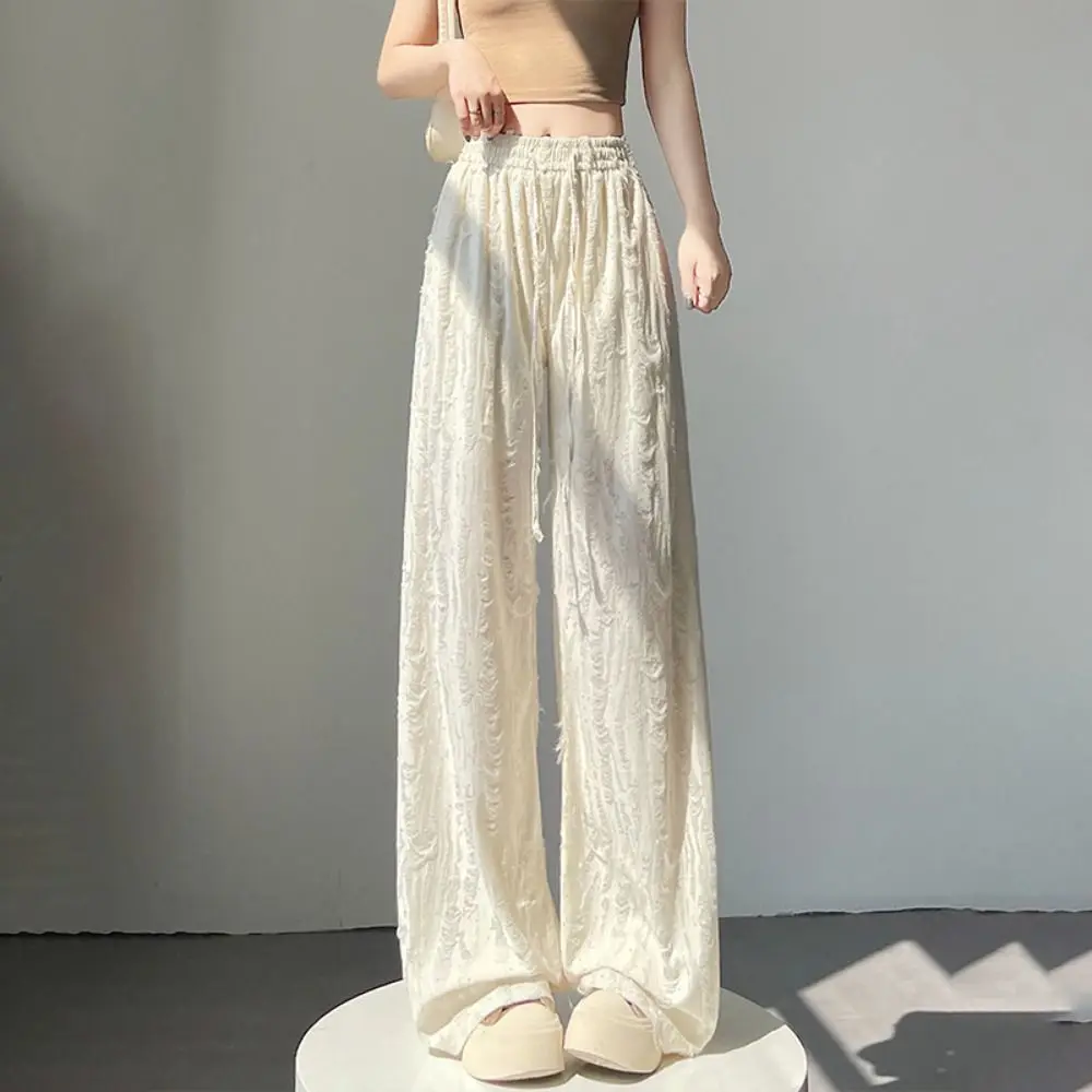 

Простые однотонные повседневные прямые брюки со стразами, блестящие широкие длинные брюки, тонкие рваные брюки на шнурке, весна-осень