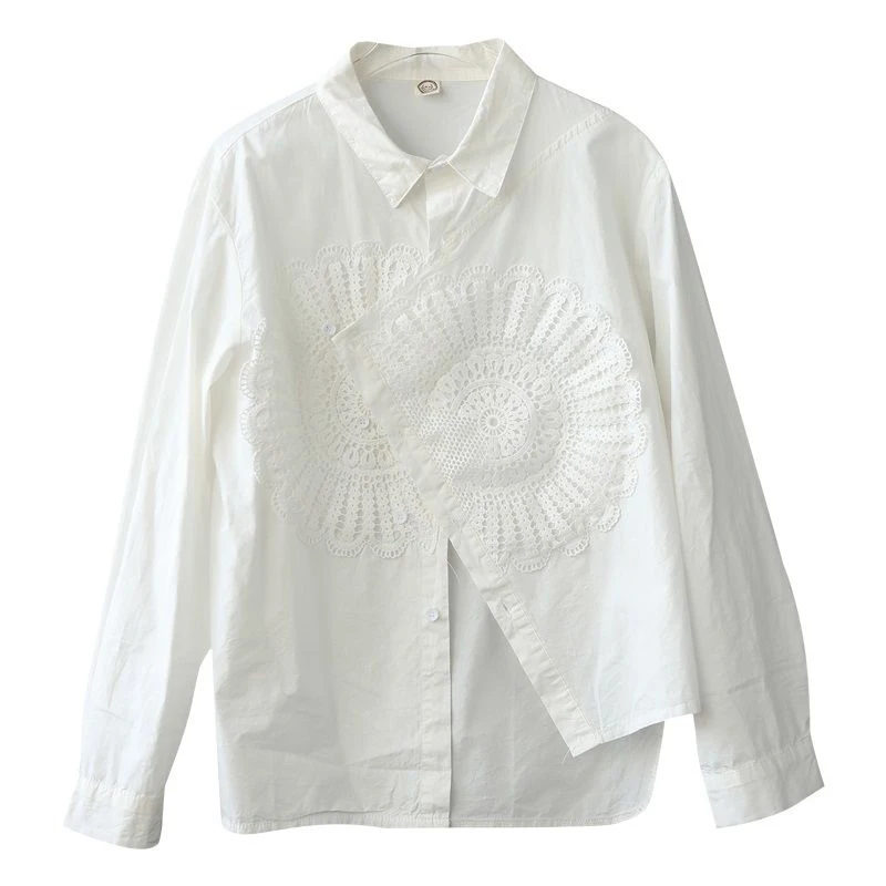 2022 Spring New Arts Style Women Long Sleeve Loose Shirt Dissymmetry Single-breasted Vintage Embroidery Cotton Linen Shirts V864