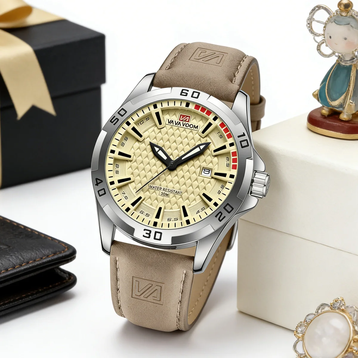 Men Watch 45mm Silver Circle Quartz Calendar Leather Clock Wear Sports Fashion 3Bar Waterproof Simulated Men Watch reloj hombre