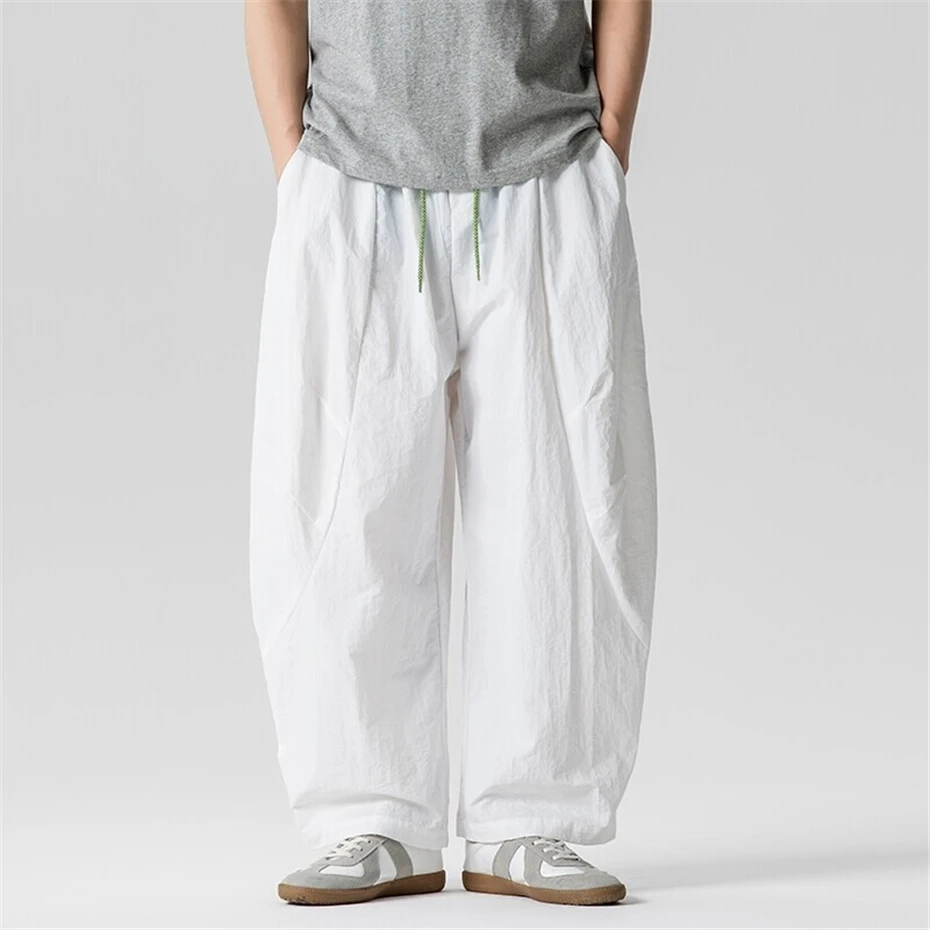 Large Size Thin Pants Mens Summer Vintage Paratrooper Trousers Men Harajuku Japan Style Elastic Waist Baggy Casual Pant Male