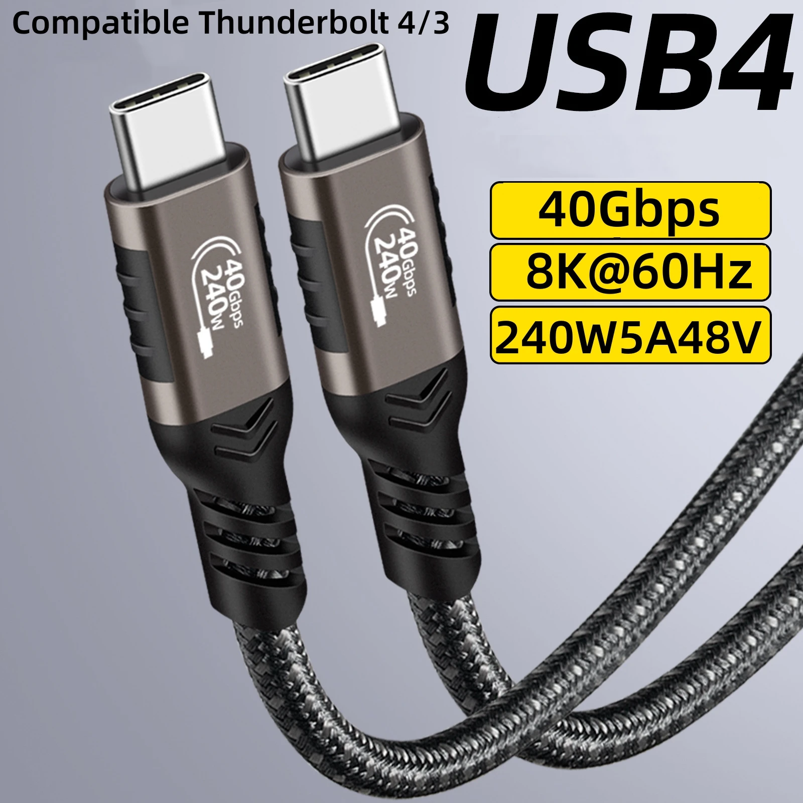 USB4 Calbe 40Gbps 8K SuperSpeed Data Transfer Type C Cable PD240W 5A/48V Fast Charge Compatible Thunderbolt 4 Cable For Macbook