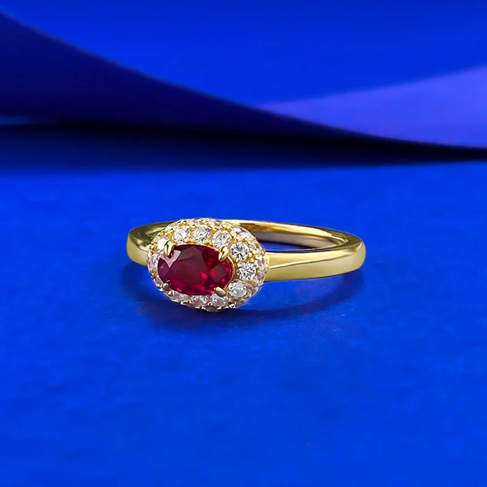 Yaranyan Vintage 925 Sterling Silver Oval Cut 4*6 MM Ruby High Carbon Diamond Gems Engagement Ring for Women Fine Jewelry Gifts