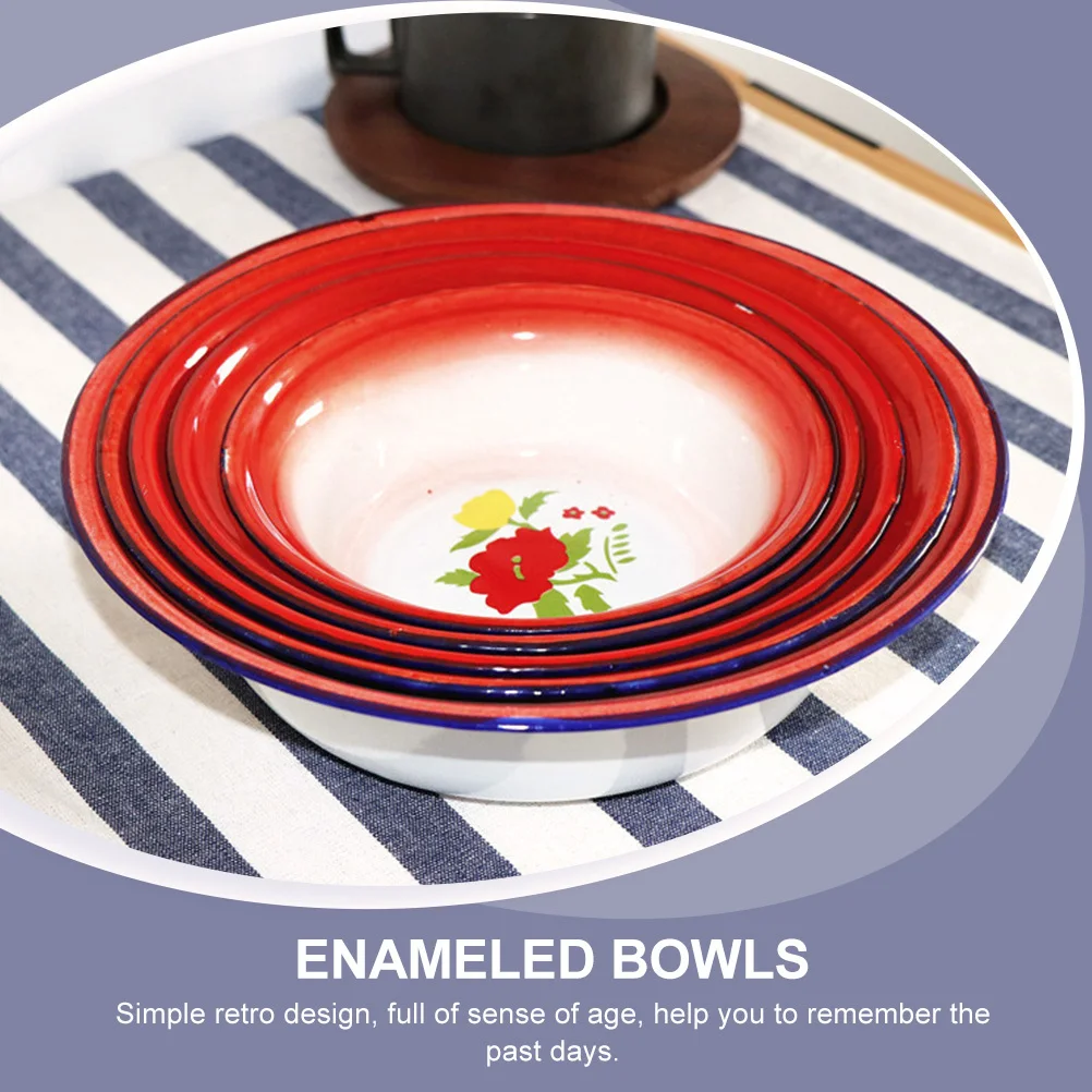 

2Pcs Retro Vintage Enameled Basins Thickened Soup Bowls Household Enamelware Kitchen Tableware Multi-Purpose Soup Holders