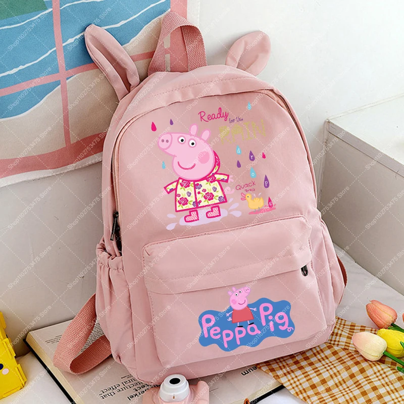 Students Anime Printed Backpack School Supplies Cartoon Peppa Pigs Cute Schoolbag Kawaii Stationery Storage Pouch Book Bag Gifts view 2