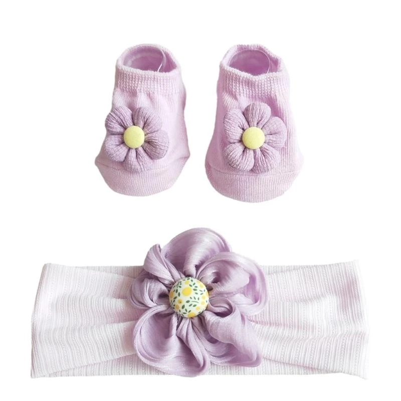

Baby Girl Lace Headband Socks Set Bow Hair Bands & Newborn Socks for Stylish Babies Elastic Hair Accessories Gift G2TD