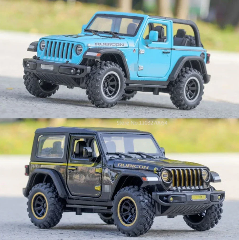 1/32 Wrangler Rubicon Off-road Toy Car Model Alloy Diecast Sound Light Pull Back 4 Door Opened SUV Vehicles for Kids Boys Gifts