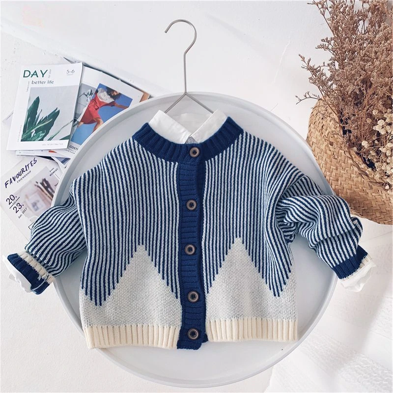 

2024 Autumn New Boys Cardigan Patchwork Korean Edition Baby Boy Knitted Sweater Single Breasted Children's Casual Coat 2-7 Yrs