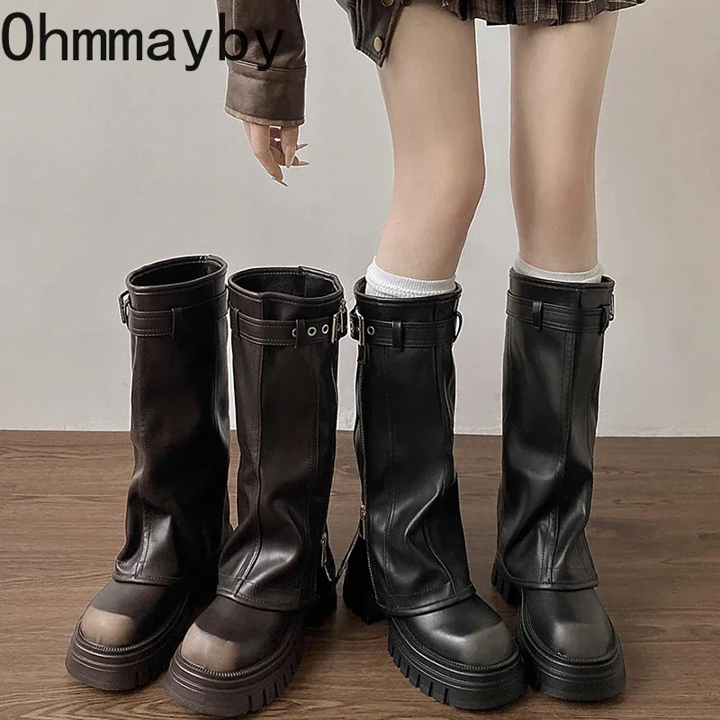 Chunky buty do kolan moda damska damskie boczne zamki długie buty rycerskie 2025 nowe jesienne zimowe buty damskie