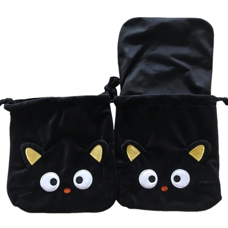 Chococat Plush Drawstring Bag Black Cat Cute Travel Drawstring Pouch Cartoon Anime Kawaii Organizer Storage Bags view 5